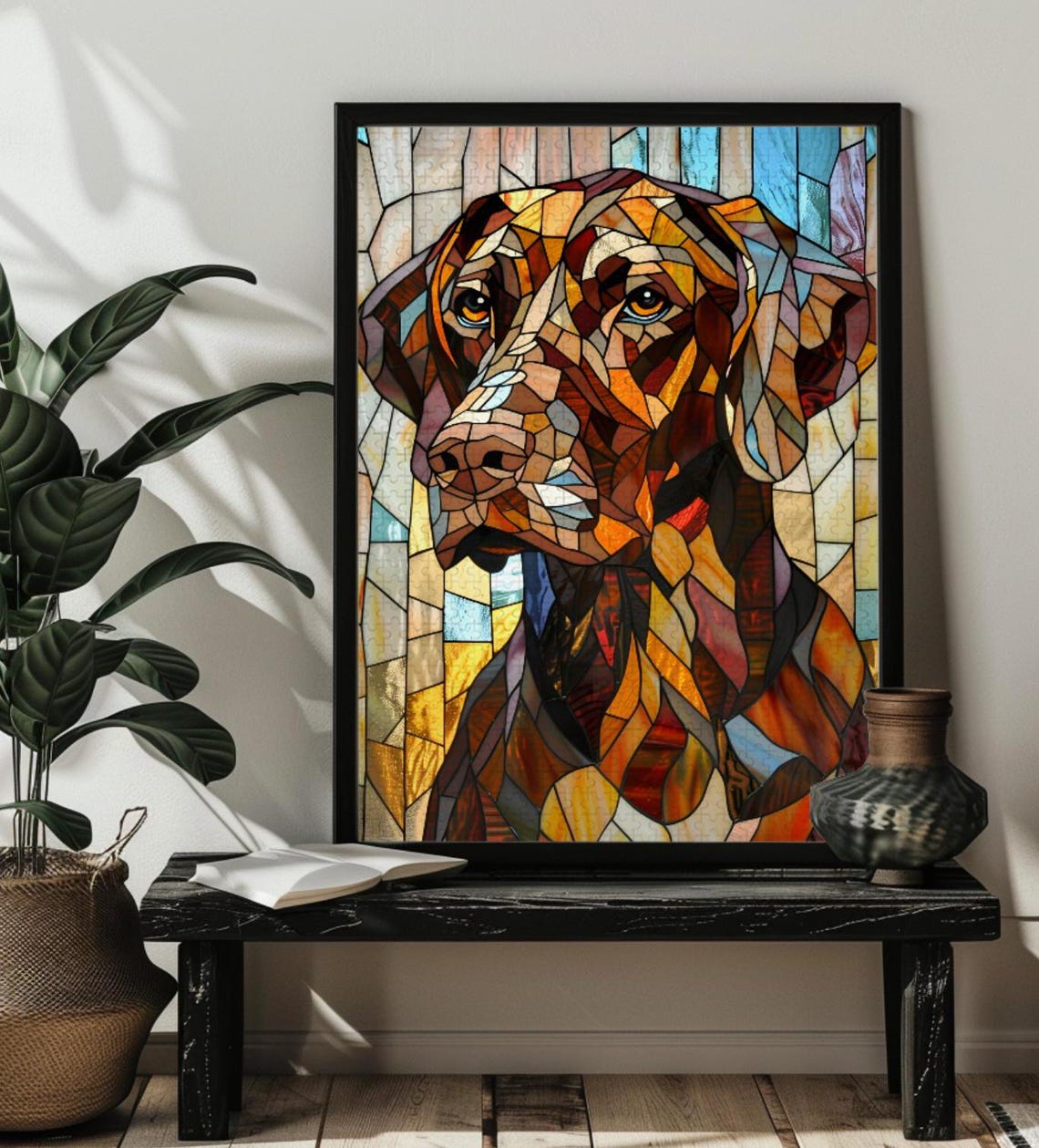 Stained Glass German Shorthaired Pointer Dog Head Portrait Poster