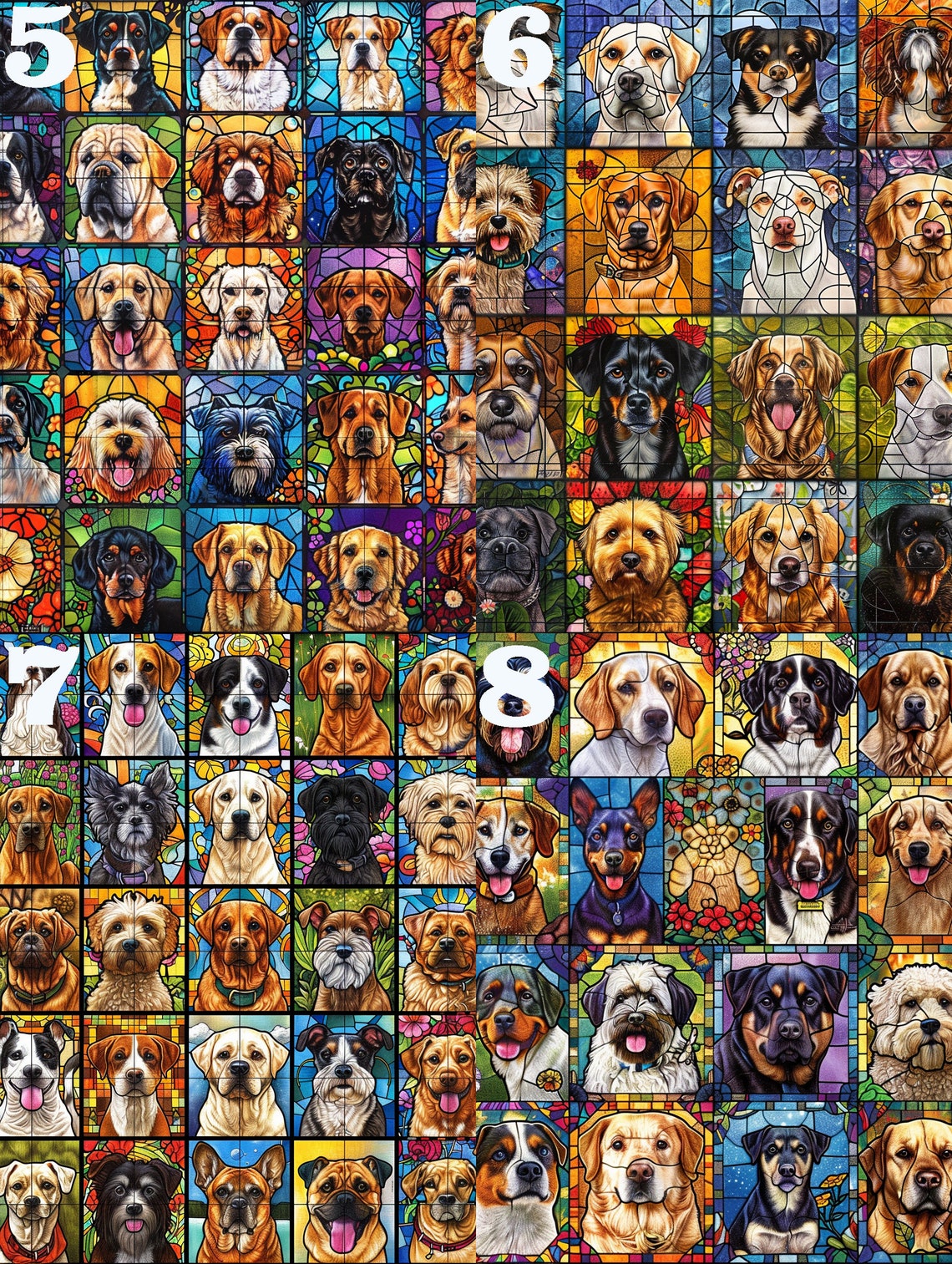 Stained Glass Dog Breed Portrait Collage Grid Twelve Dogs Poster - Image 3