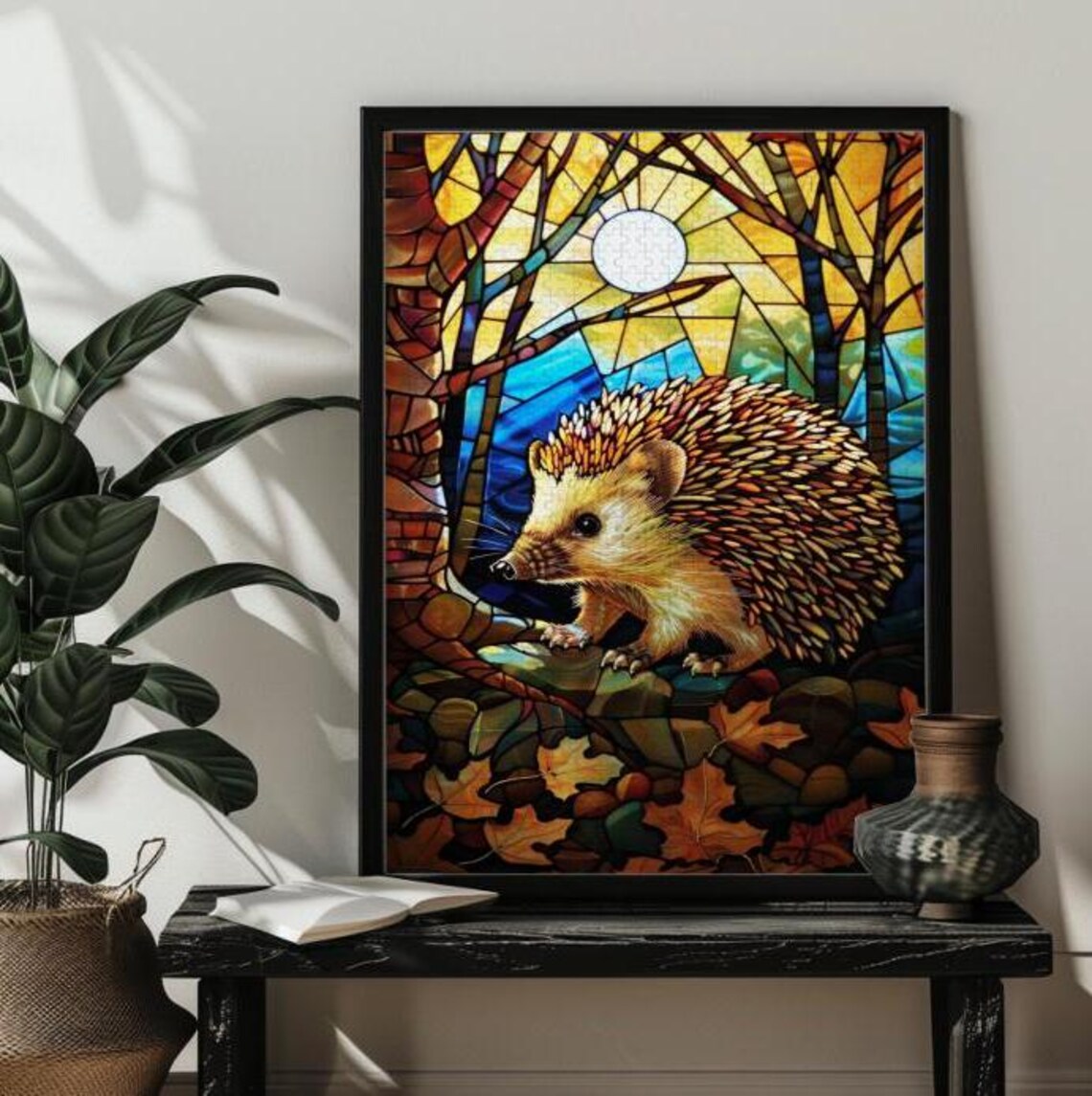 Stained Glass Hedgehog Fall Autumn Jigsaw Puzzle