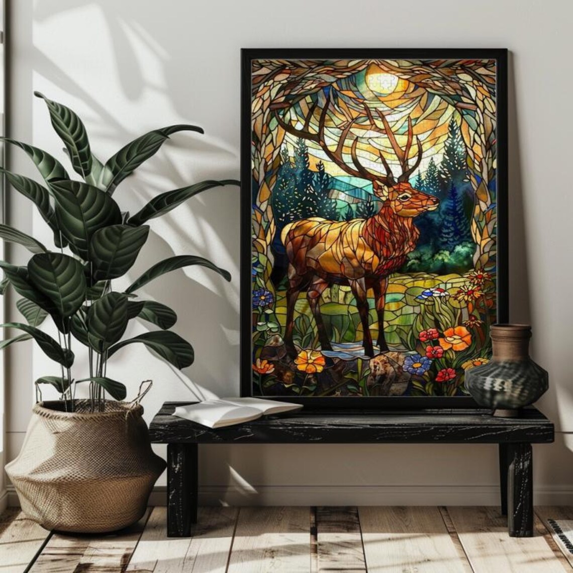 Stained Glass Deer Jigsaw Puzzle Art Print - Image 2