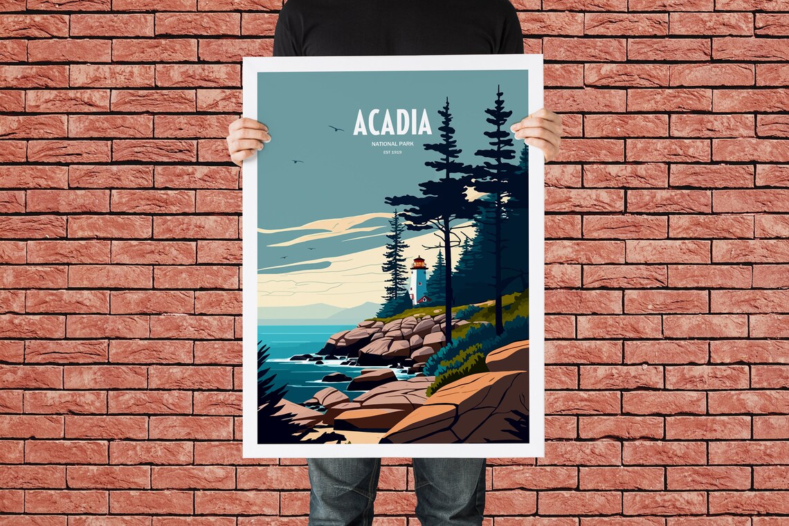 Acadia National Park Lighthouse Travel Poster Rocky Coast Maine Art - Image 4