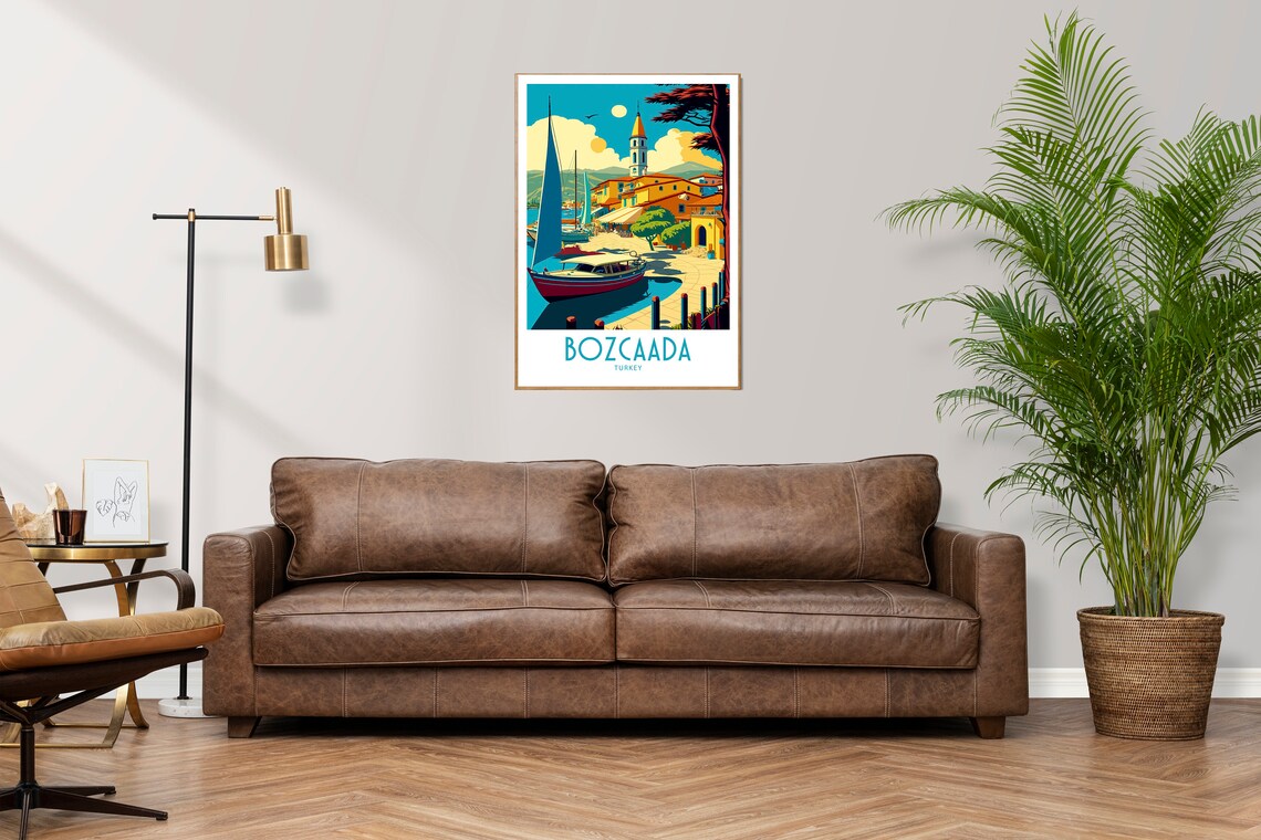 Bozcaada Turkey Harbor Sailboats Church Tower Vintage Travel Poster - Image 3