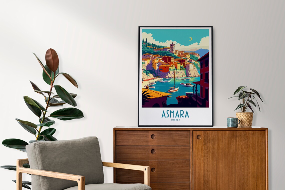 Asmara Turkey Coastal Hillside Town Boats View Vintage Travel Poster - Image 4