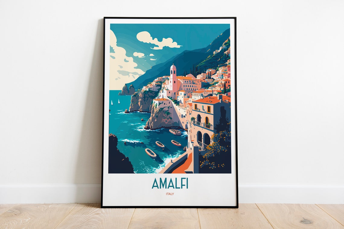 Amalfi Italy Vintage Coastal Town Travel Poster with Seaside Cliffs - Image 4
