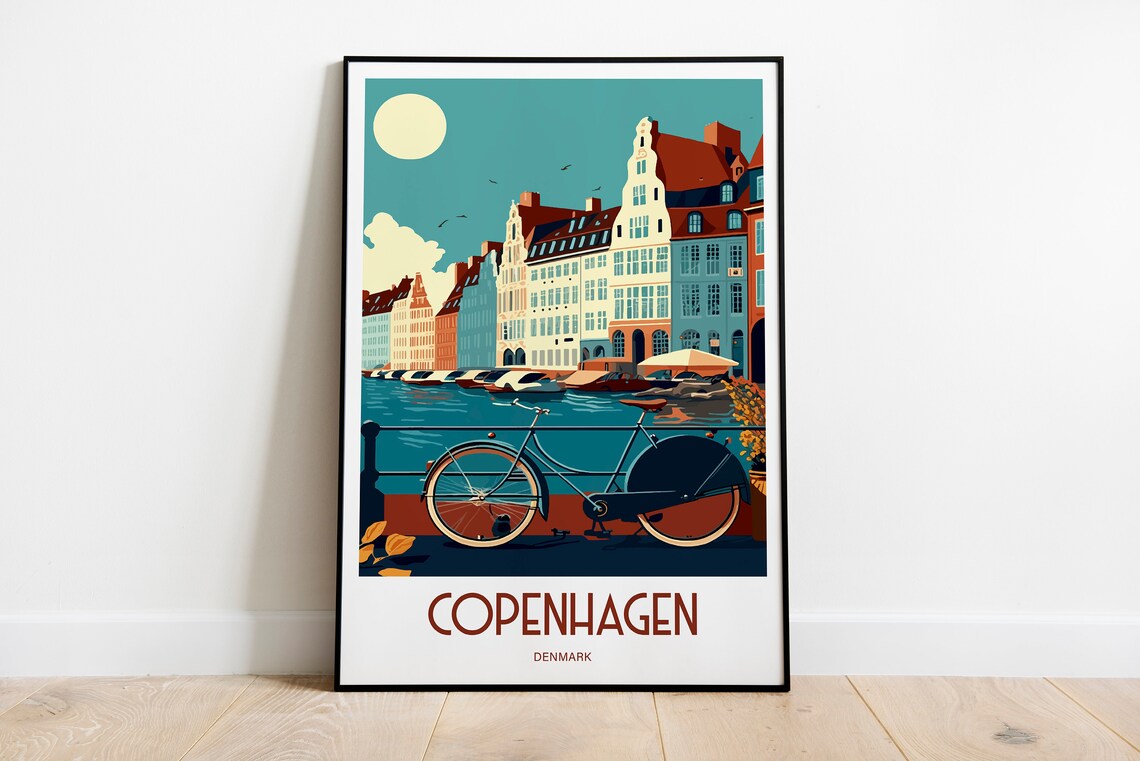 Copenhagen Denmark Travel Poster, Housewarming Gift