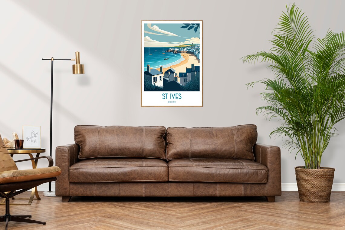 St Ives England Golden Seaside Harbor Boats Retro Travel Poster - Image 2