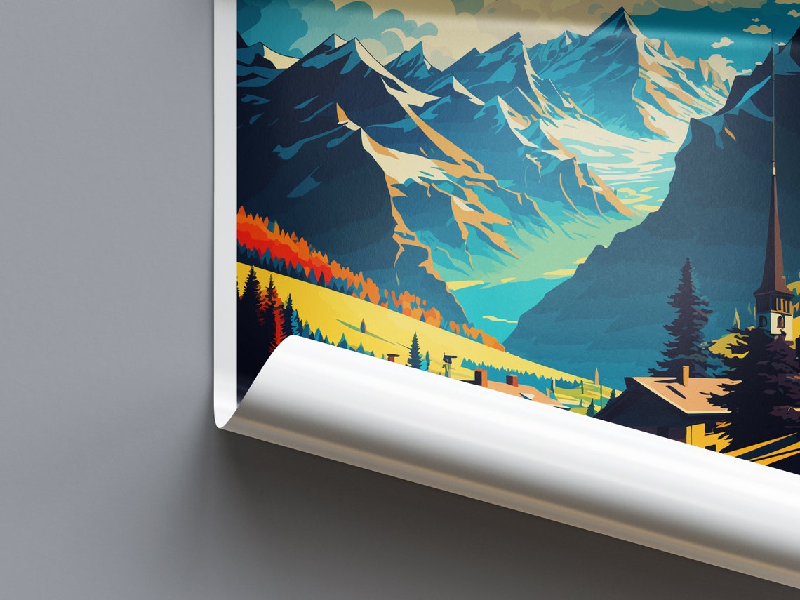 Hinterglemm Austria Travel Poster with Alpine Village and Peaks