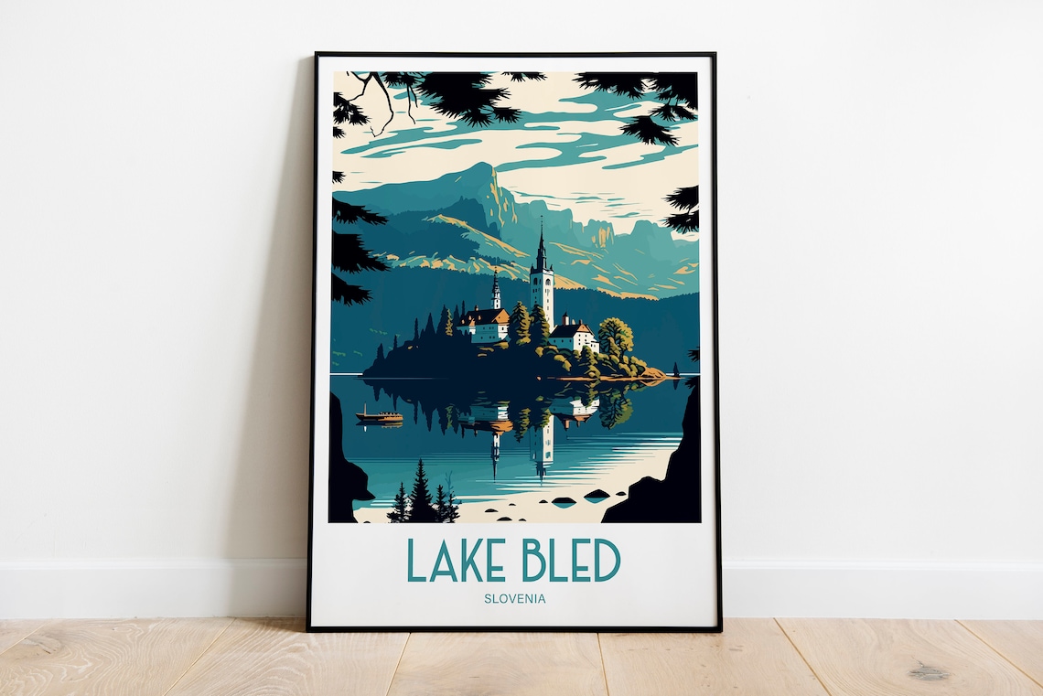 Lake Bled Slovenia Island Church Alpine Lake Vintage Travel Poster