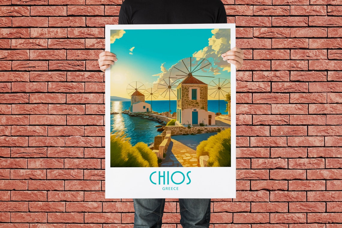 Chios Island Greece Seaside Windmills Sunset Vintage Travel Poster - Image 3