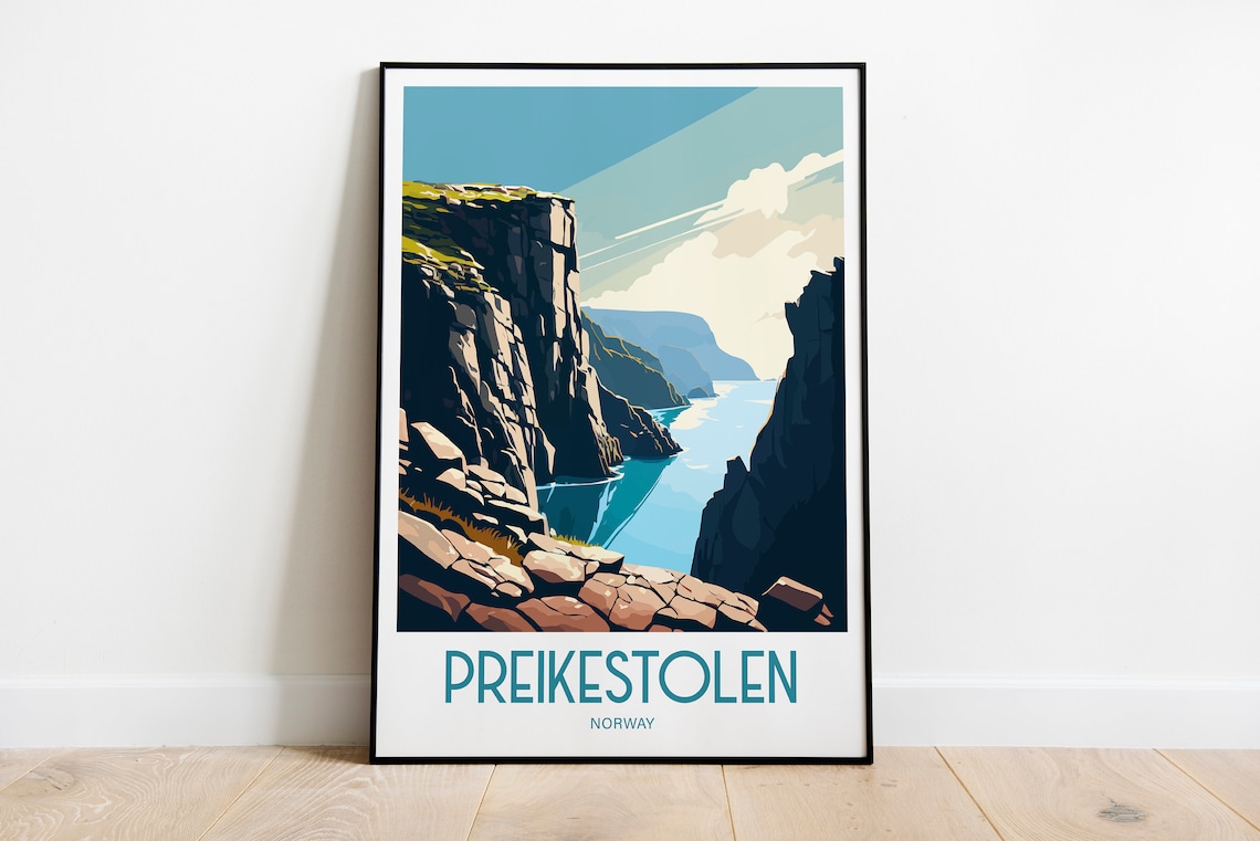Preikestolen Norway Travel Poster, Europe Wall Art