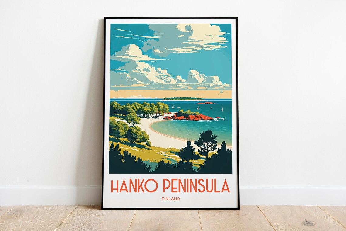 Hanko Peninsula Finland Sandy Beach Vintage Summer Travel Poster