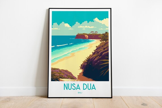 Nusa Dua Bali Sandy Beach Turquoise Surf Retro Travel Poster