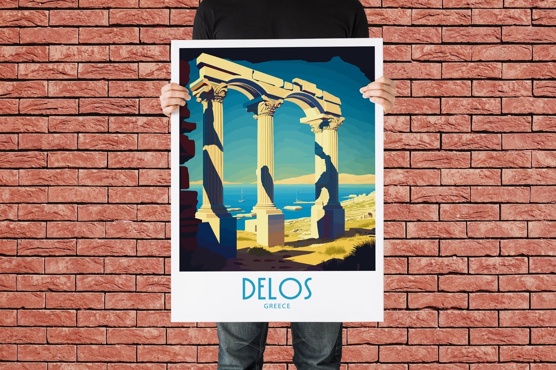Delos Greece Ancient Columns Aegean Sea Vintage Travel Poster - Image 2