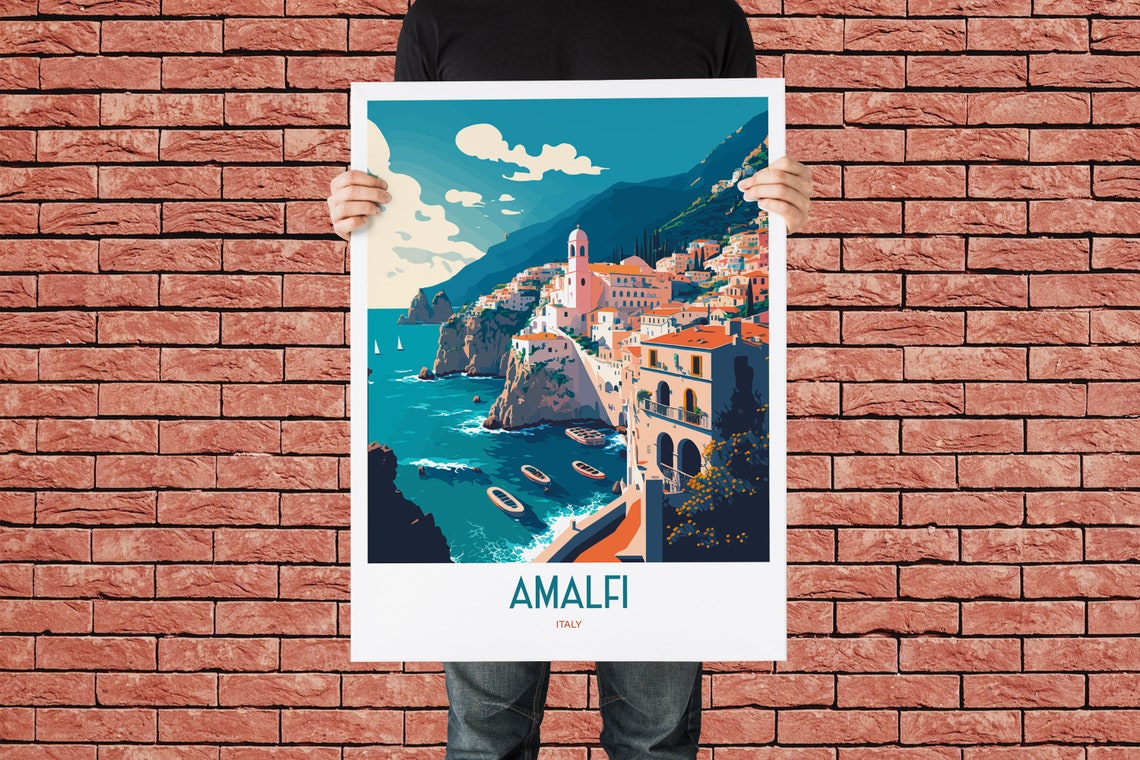 Amalfi Italy Vintage Coastal Town Travel Poster with Seaside Cliffs - Image 2