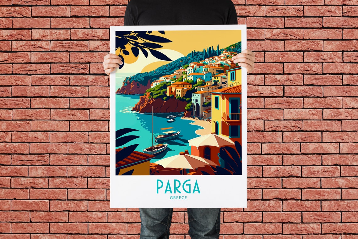 Parga Greece Turquoise Bay Cliffs Boats Vintage Travel Poster - Image 2