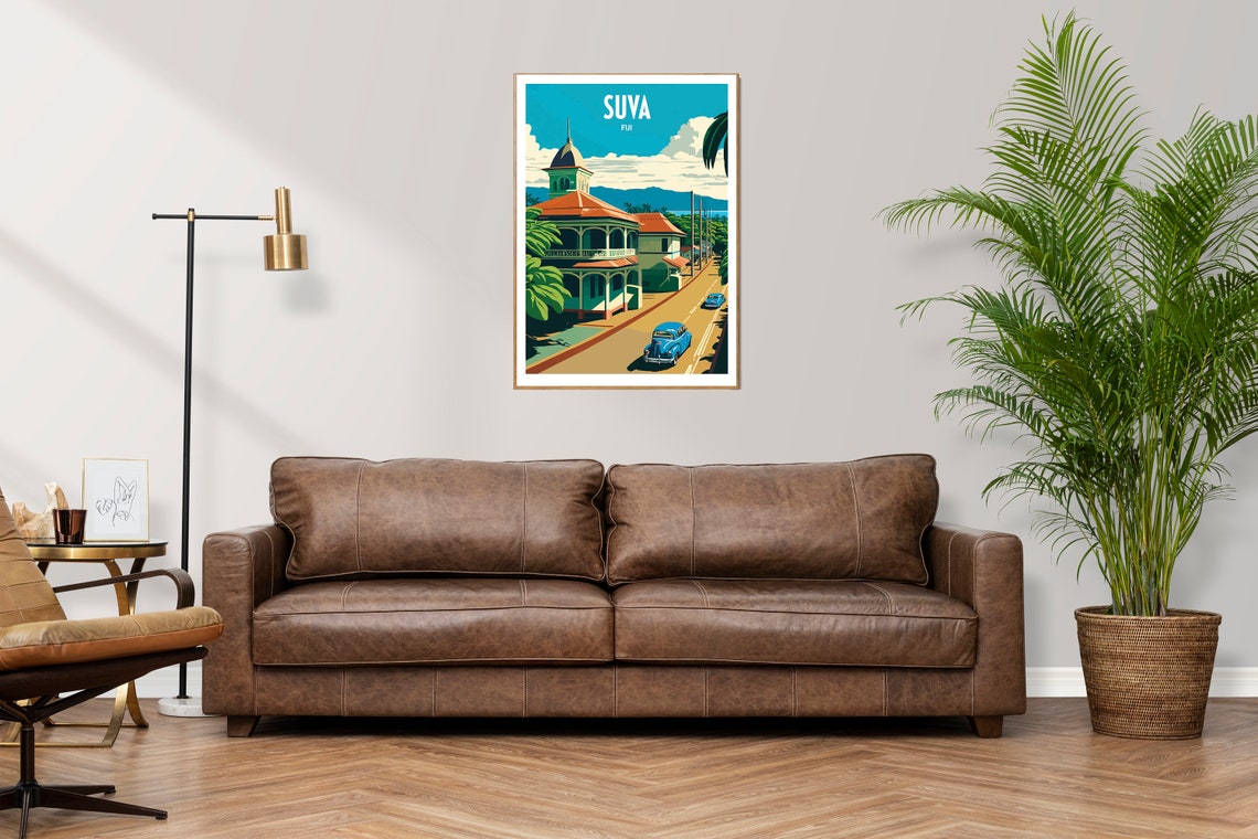 Suva Fiji Vintage Colonial Street Retro Car Travel Poster Art - Image 2