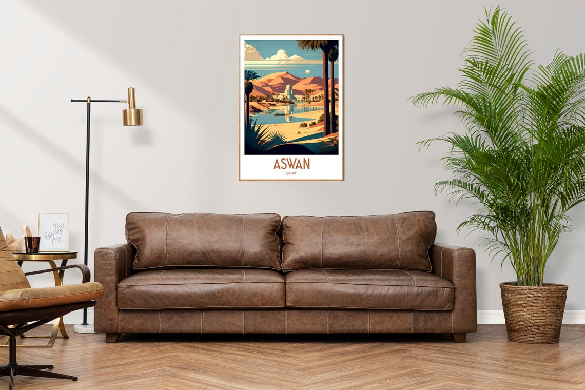 Aswan Egypt Sunny Nile River Palms Desert Vintage Travel Poster - Image 2