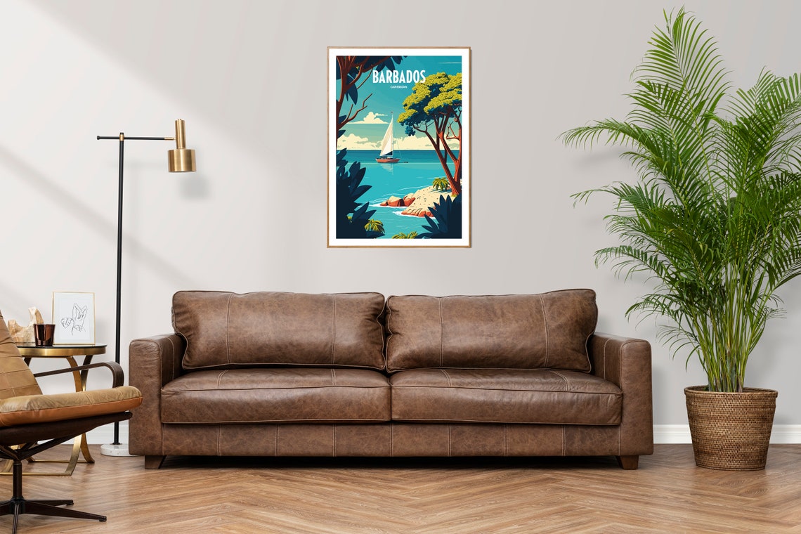 Barbados Caribbean Tropical Sailboat Cove Retro Travel Poster Decor - Image 3