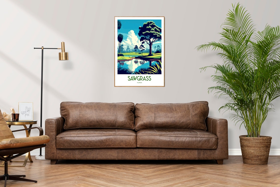 Sawgrass Florida Golf Course Pond Palm Tree Vintage Travel Poster - Image 3