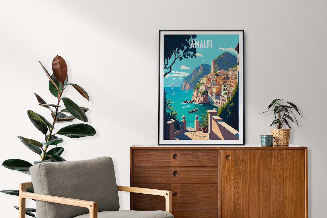 Amalfi Coast Retro Travel Poster, Italy Seaside - Image 2