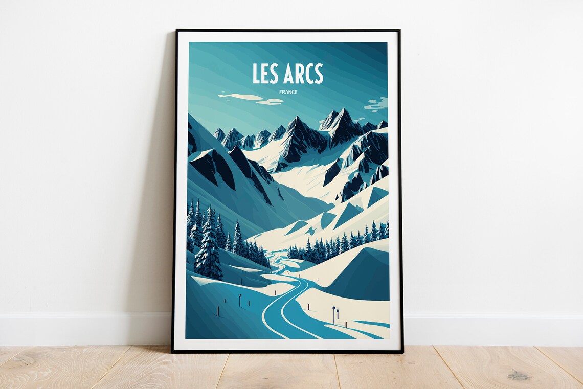 Les Arcs Travel Poster, Skiing Mountain Peak