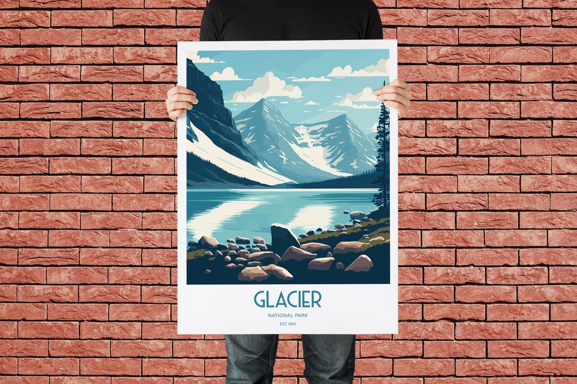 Glacier National Park Travel Print National Park Travel Art Glacier Travel Print Usa National Park Glacier Travel Poster - Image 3