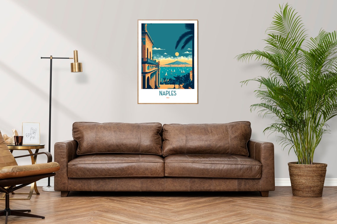 Naples Italy Bay Sunset Sailboats Classic Vintage Travel Poster - Image 3