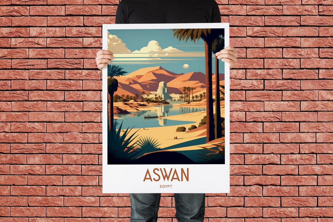 Aswan Egypt Sunny Nile River Palms Desert Vintage Travel Poster - Image 3