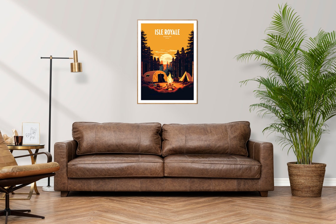 Isle Royale National Park Campfire Sunset Retro Travel Poster - Image 3