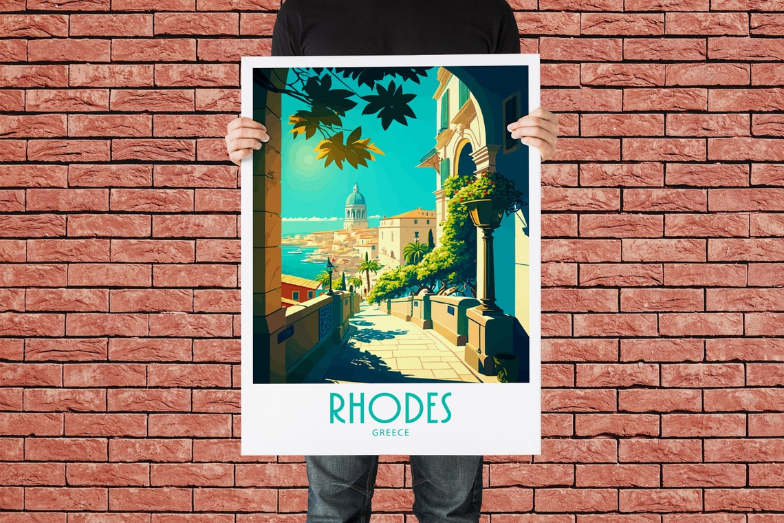 Rhodes Greece Old Town Walkway Sea View Vintage Travel Poster - Image 2