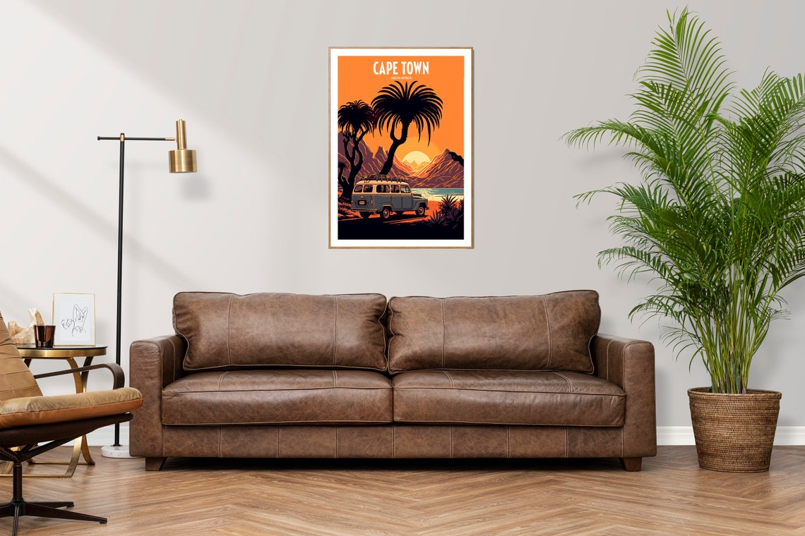 Cape Town South Africa Retro Van Mountain Sunset Travel Poster - Image 4