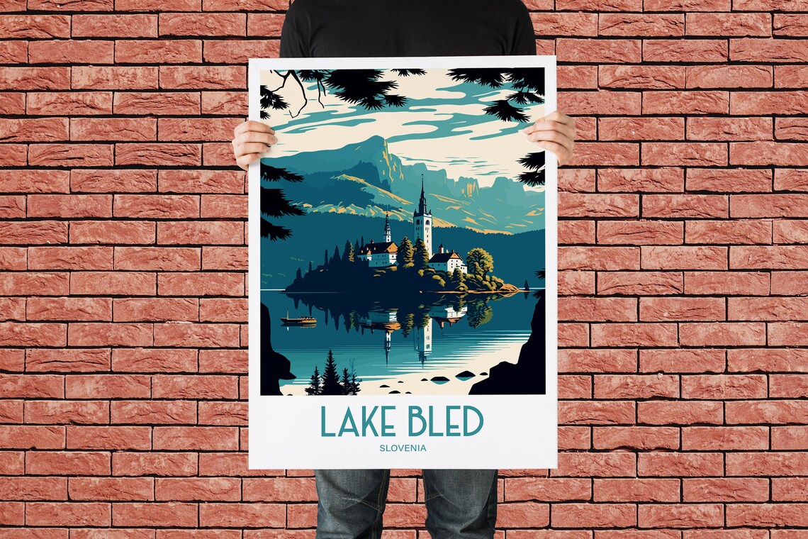 Lake Bled Slovenia Island Church Alpine Lake Vintage Travel Poster - Image 2