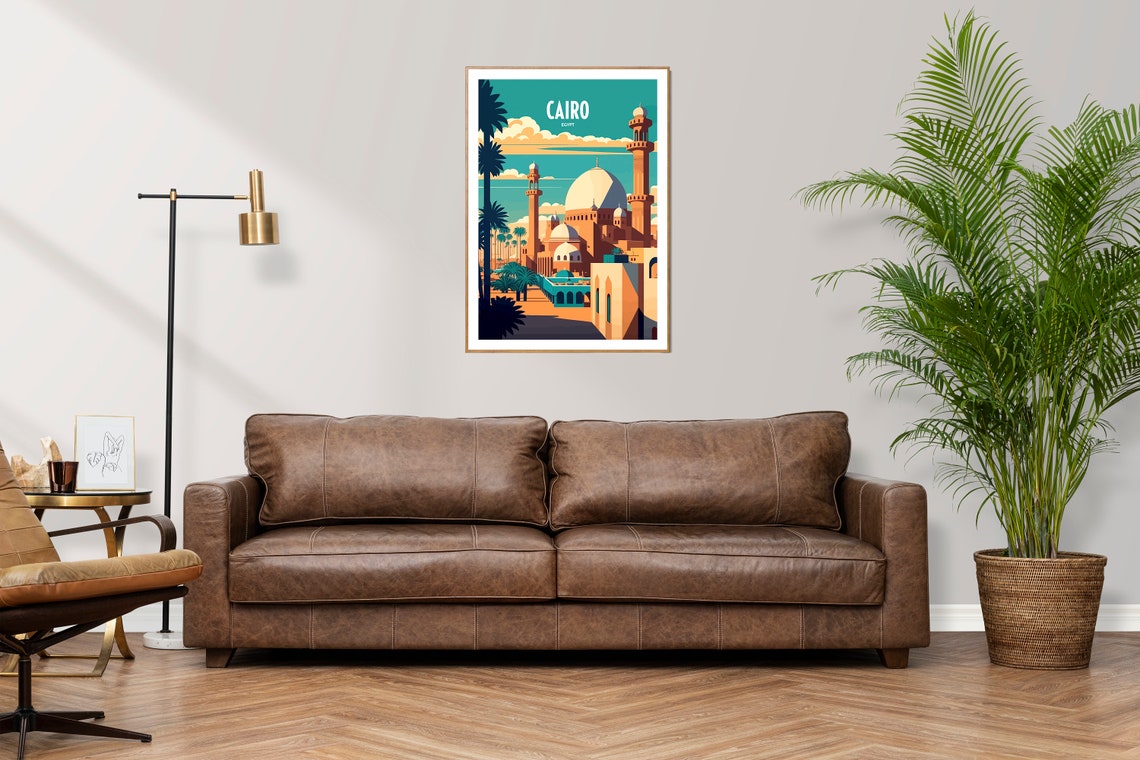 Cairo Egypt Mosque Domes Minarets Palms Vintage Travel Art Poster - Image 2