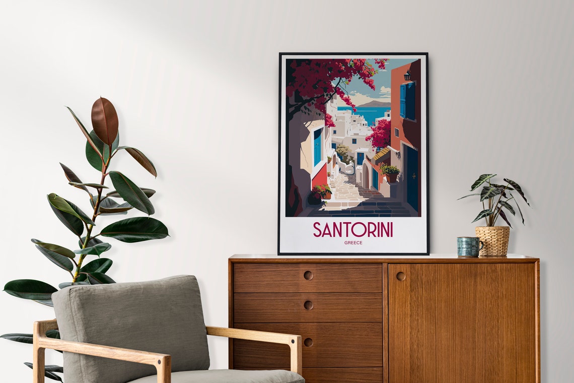 Santorini Greece Travel Poster with Whitewashed Village and Sea - Image 5