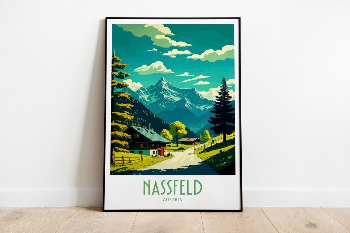 Nassfeld Austria Alpine Chalet Mountain Road Vintage Travel Poster