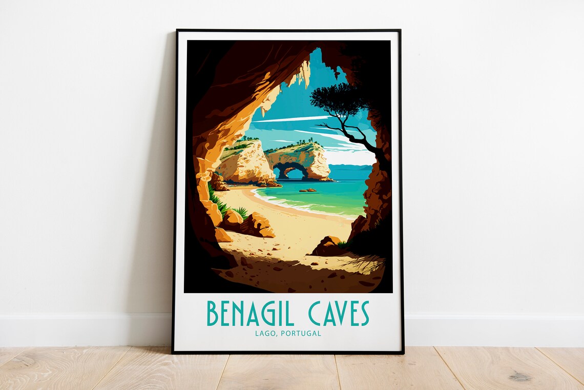 Benagil Caves Lago Portugal Sea Cave Beach Vintage Travel Poster