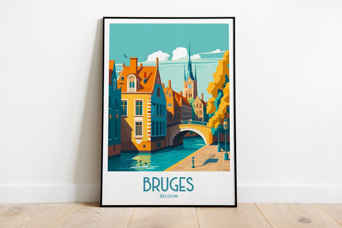Bruges Travel Poster, Belgium City Art Print