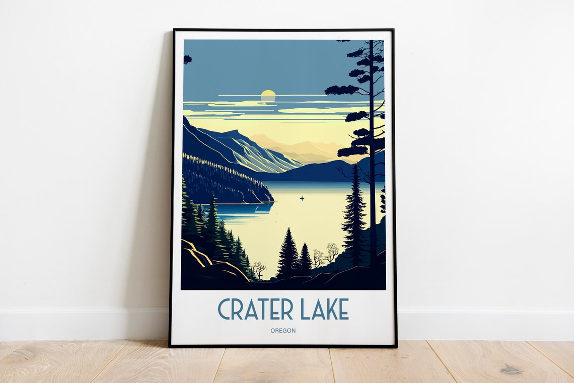 Crater Lake Travel Poster For Crater Lake Birthday Gift For Travel Print Lovers Oregon Travel Poster For Crater Lake Birthday Gift
