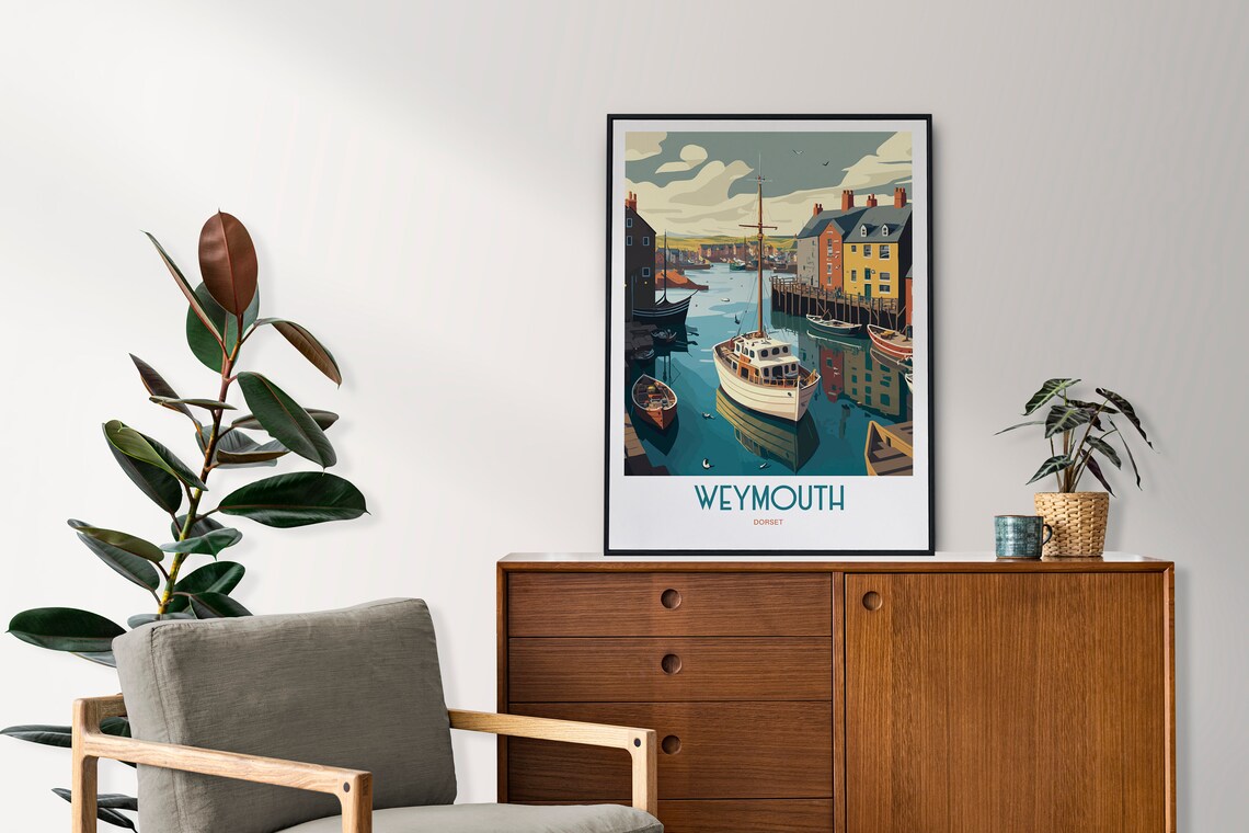 Weymouth Dorset Harbour Travel Poster Boats Waterfront Vintage Art - Image 2