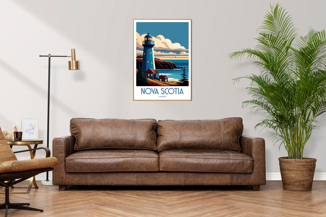 Nova Scotia Canada Blue Lighthouse Rocky Coast Travel Poster - Image 3