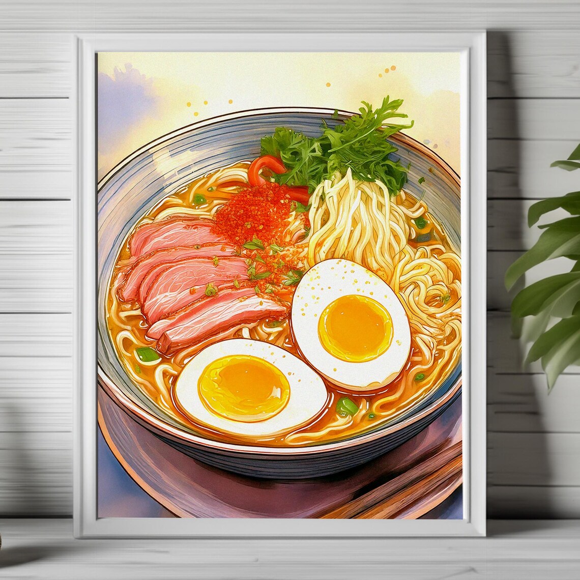 Anime Style Ramen Bowl Illustration Japanese Food Kitchen Art Poster