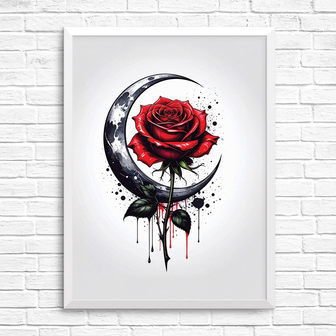 Rose And Moon Gothic Floral Poster, Witchy Romance