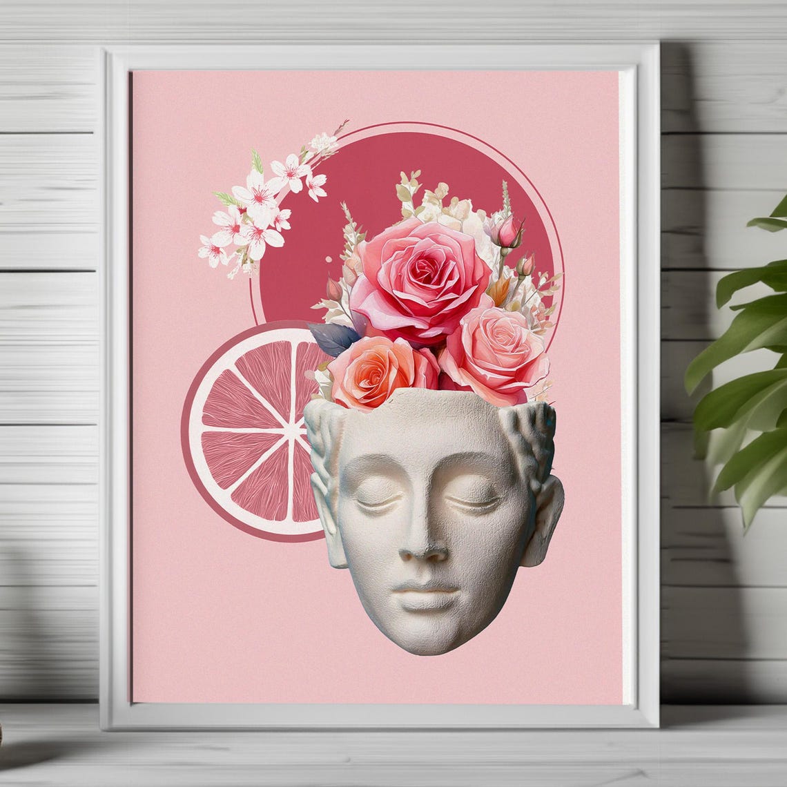 Surreal Rose Statue Head Pink Contemporary Floral Art Poster