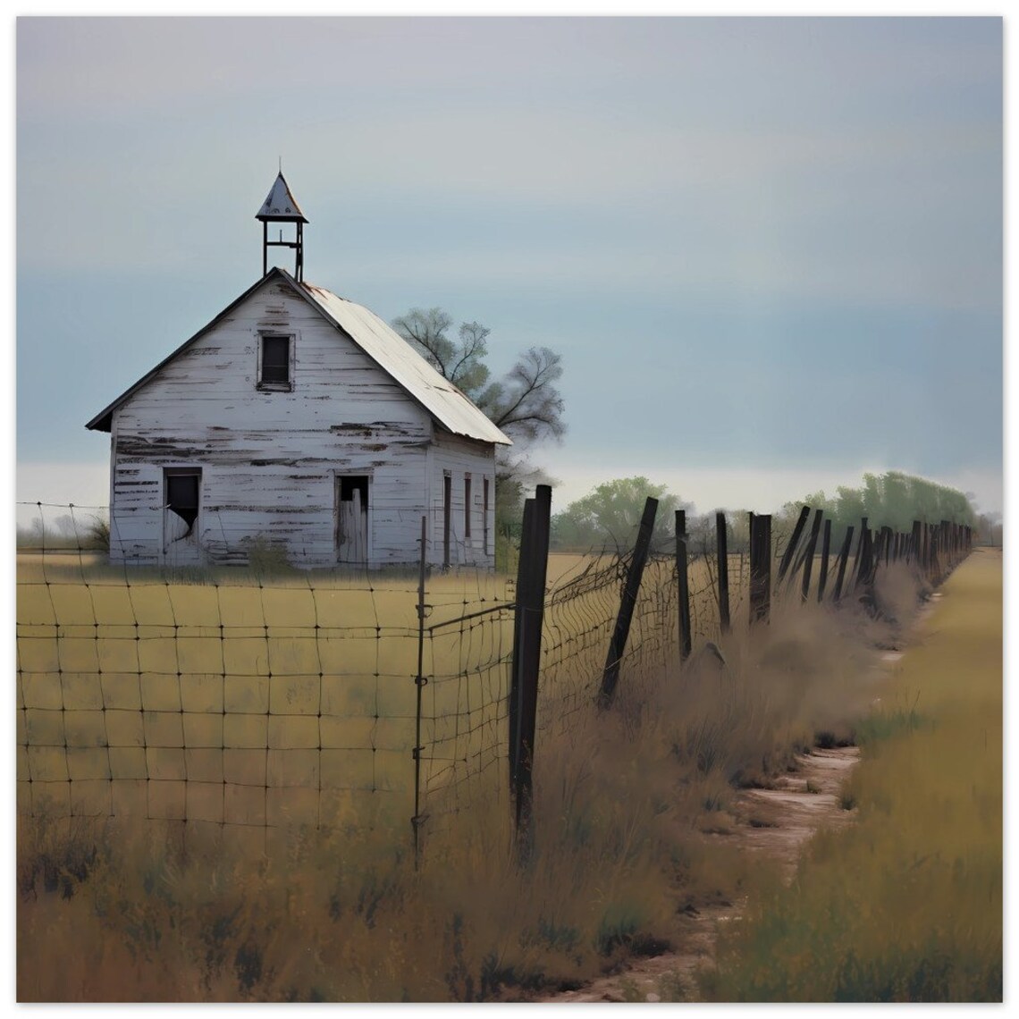 Little White Church in a Golden Field Rural Landscape Poster - Image 4