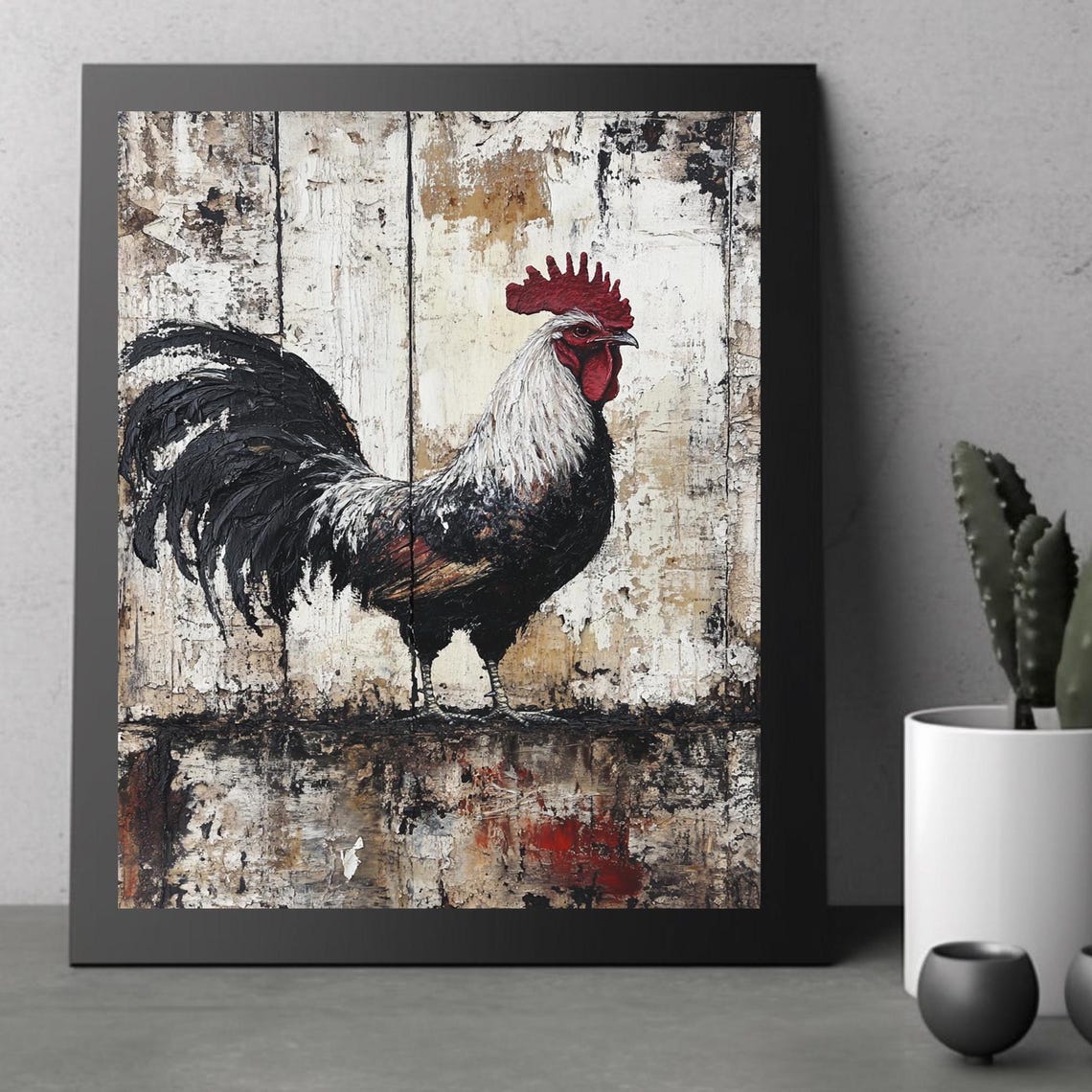Rustic Rooster Painting on Distressed Wood Country Farm Poster - Image 4