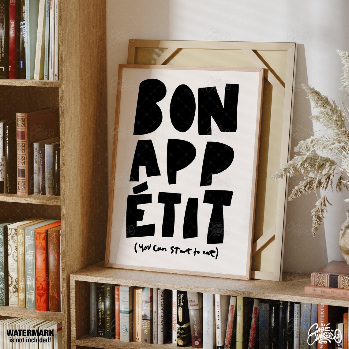 Bon Appetit in Bold Black Lettering Kitchen Quote Typography Poster - Image 2