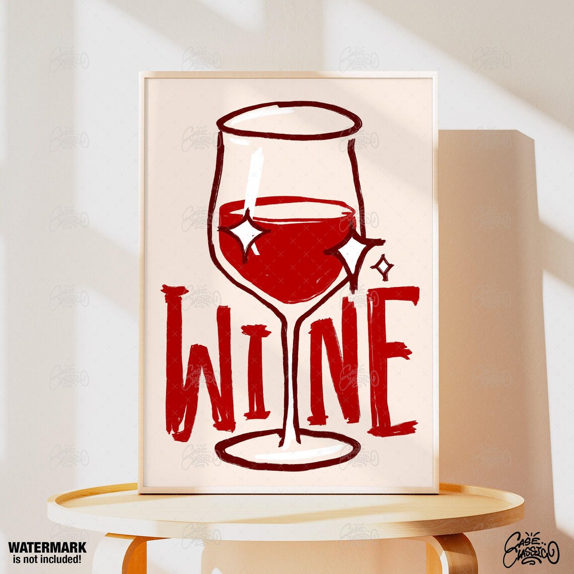 Wine Bold Red Brush Hand Drawn Glass Kitchen Bar Poster Indie Room Decor Edition