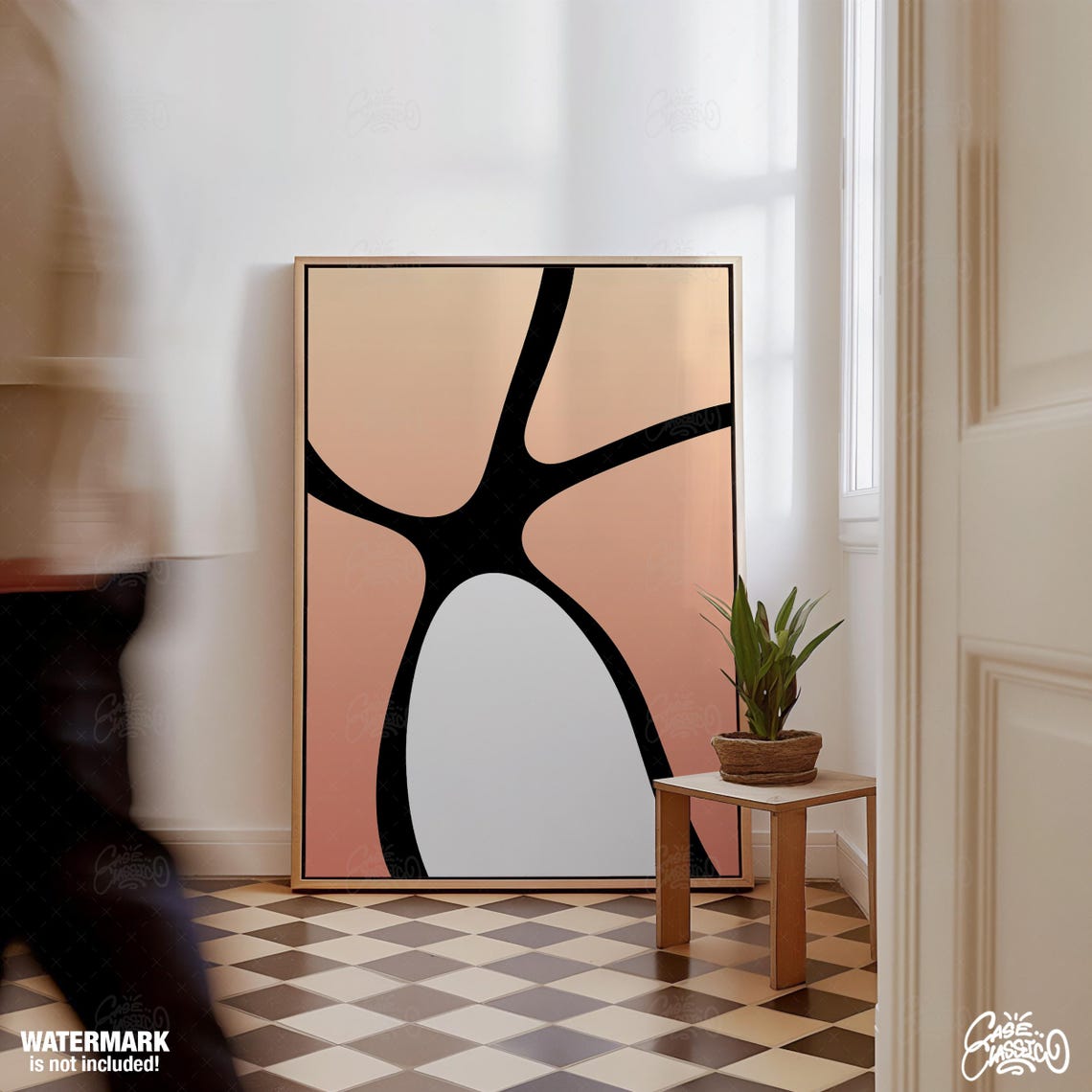 Black Organic Linework Peach Gradient Modern Abstract Poster - Image 2