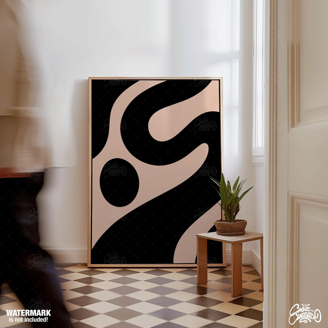 Black And Beige Abstract Organic Shapes Modern Art Poster Design - Image 3