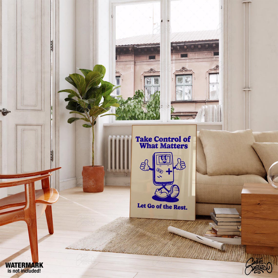 Take Control Of What Matters Retro Blue Gamer Character Poster - Image 4
